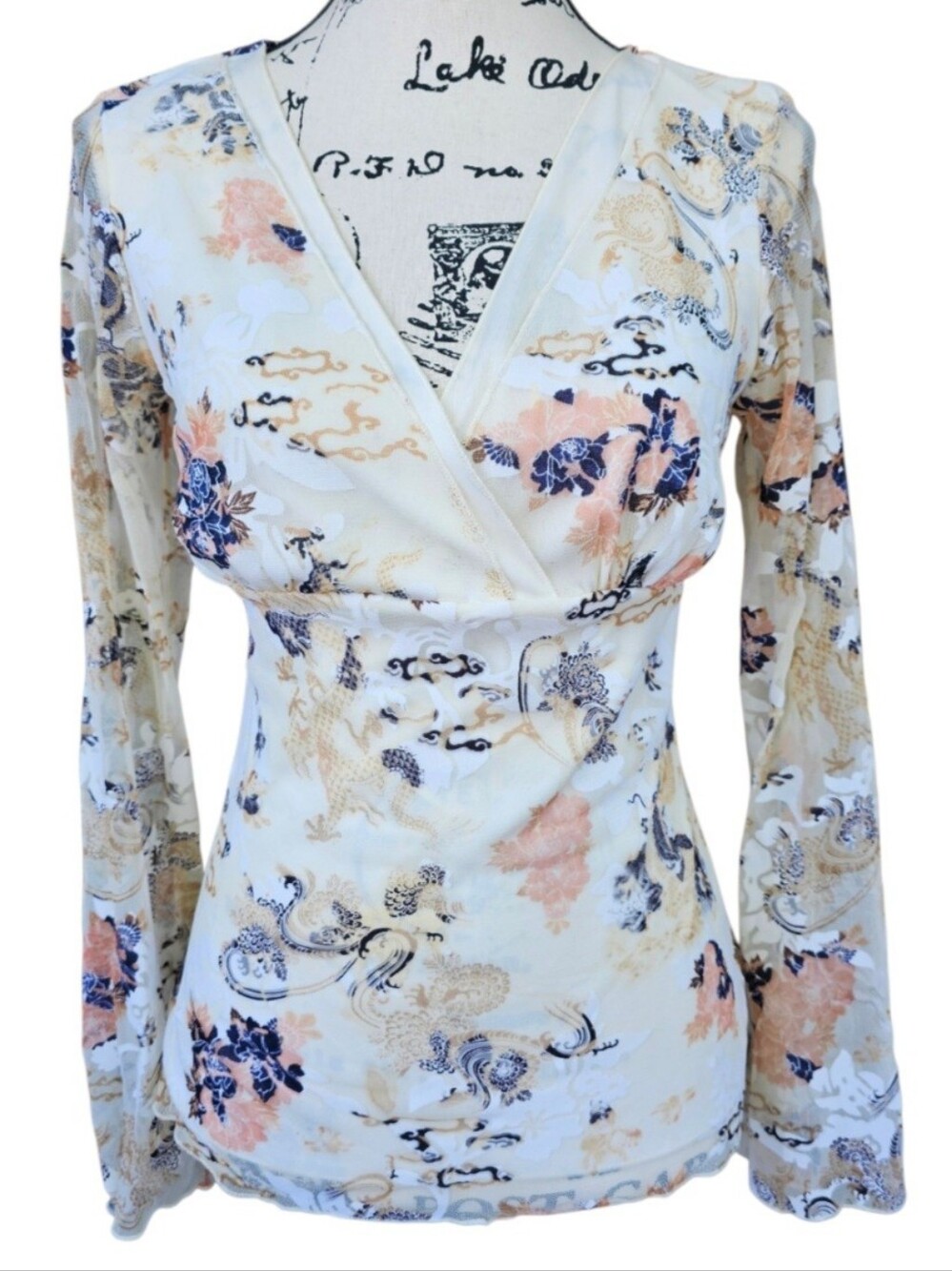 Wrapper Cream Floral Print Top with Peach Accents - Picture 1 of 6